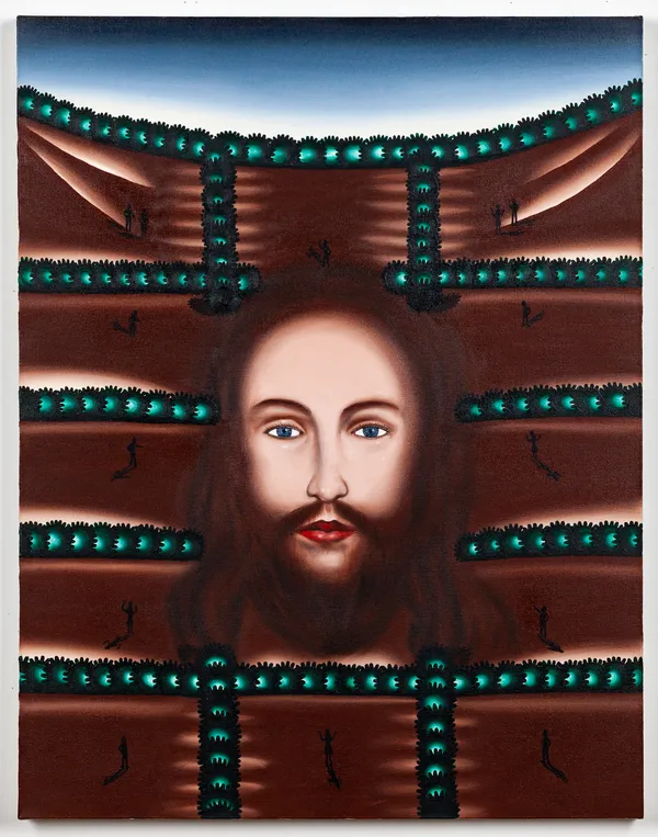 Roger Brown b. 1941 - d. 1997Veronica’s Landscape, 1988 Oil on canvas 36 x 28 x 2 in 91.4 x 71.1 x 5.1 cm