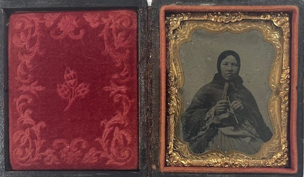 Unknown Portrait of a Woman Knitting American Tintype
