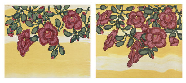 Nancy Blum Red/Pink on Gold (diptych), 2020 30.25 x 35.5 inches (each), 30.25 x 71 inches (diptych) (unframed)