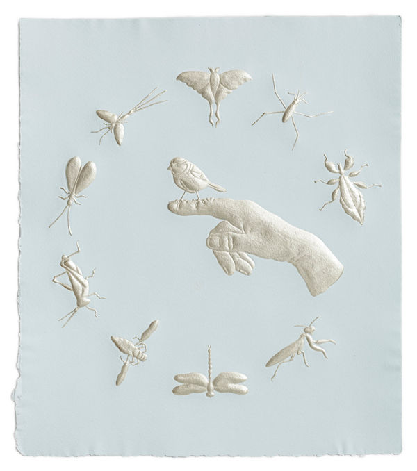 Tricia Wright Small Matters (hand and bird), 2023 21 x 18 inches (unframed), 24 x 20 inches (framed)