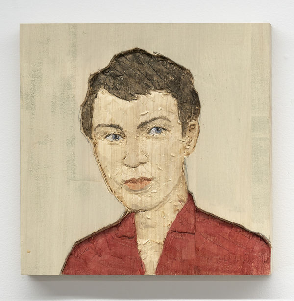 Stephan Balkenhol, Kleines Relief Mann (rotes Hemd), 2021