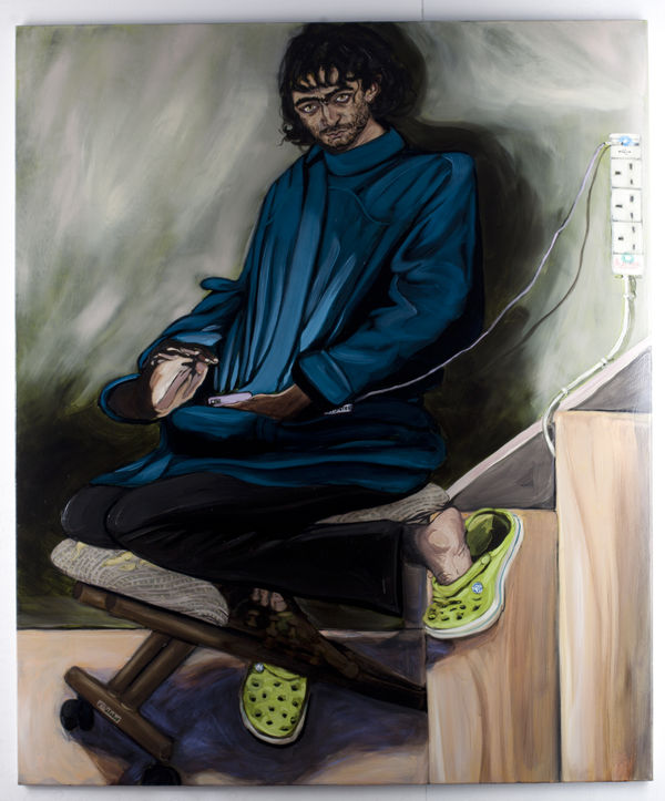 Salvatore of Lucan, Self Portrait in blue raincoat, 2019