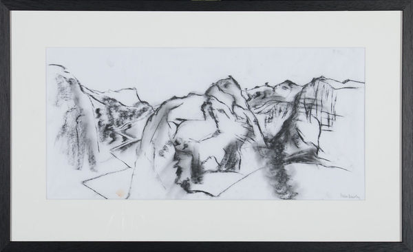Helen Denerley View from El Hacho i, 2023 charcoal 34cm x 54cm (45cm x 75cm framed)