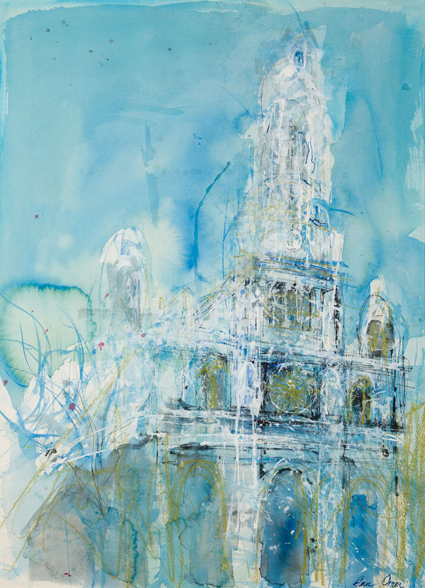 Ann Oram Parisian Church sketch painting 75cm x 55cm