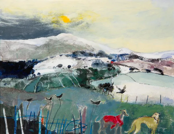 Christine Woodside RSW RGI Red Coat, Milnathort, 2019 mixed media 46cm x 36cm (52cm x 62cm framed) 18 x 14 in