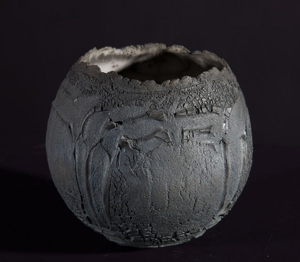 Patricia Shone Erosion Bowl, 2022 raku 17cm (h) x 17cm diameter