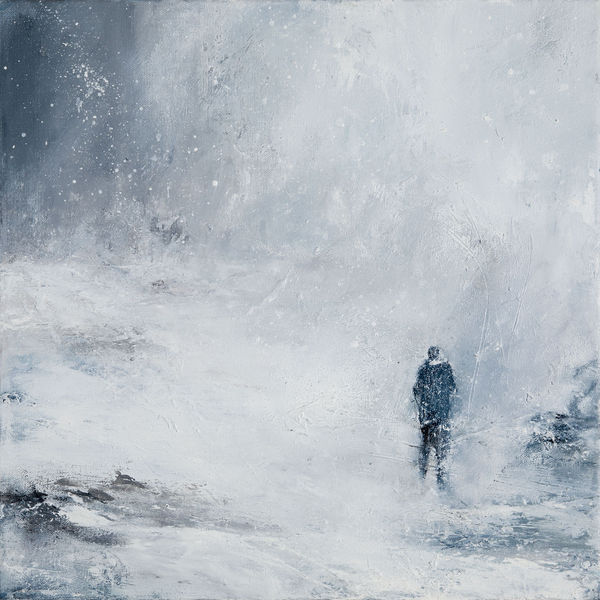 Janette Kerr The Walker no 1, Iceland, 2021 oil on linen 40cm x 40cm (43cm x 43cm framed)