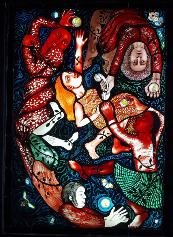 Pinkie Maclure Intertwined, 2019 stained glass 74cm x 54cm