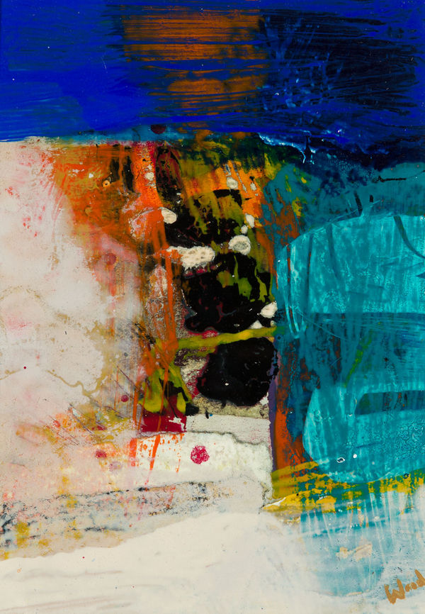 Christopher Wood RSW Passing Storm, 2021 acrylic and collage on card 21cm x 15cm (44cm x 38cm framed)
