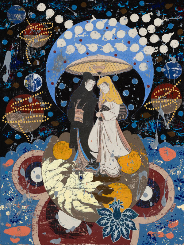 Colin Brown Harunobu, 2024 collage and mixed media 40cm x 30cm (43cm x 33cm framed)