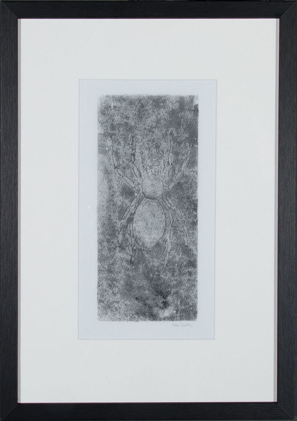 Helen Denerley Ghost Spider, 2023 monoprint 30cm x 15cm (48cm x 34cm framed)