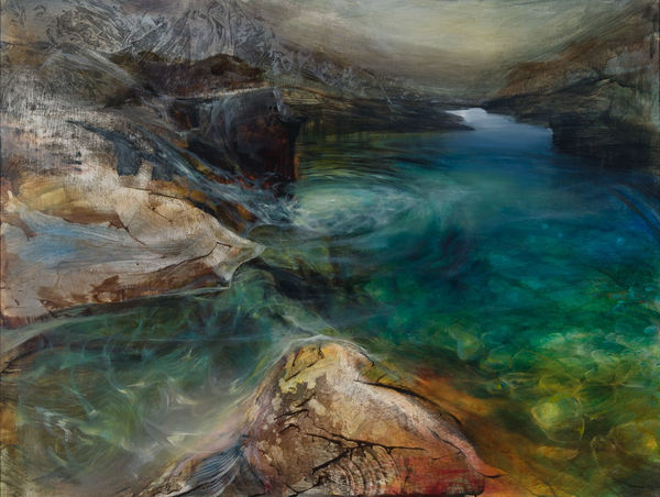 Beth Robertson Fiddes Blue River Pool, 2025 mixed media 92cm x 122cm (113cm x 143cm framed)