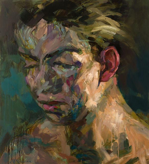 Alan McGowan Large Head 1 (Hayley against the light), 2019 oil on canvas 105cm x 95cm