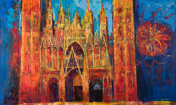 Ann Oram Glowing Facade, Rouen Cathedral acrylic on linen 102cm x 167cm