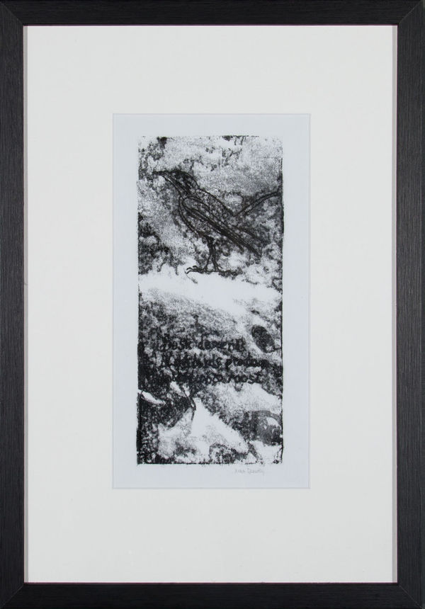 Helen Denerley Blackbird 1, 2023 monoprint 30cm x 15cm (48cm x 34cm framed)