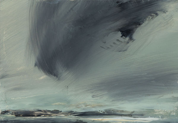 Janette Kerr Weather study - early morning over the voe, Brindister, 2021 oil on board 21cm x 30cm (38cm x 47cm framed)