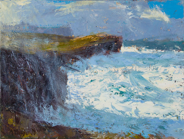Allan MacDonald sea shadows, Yesnaby, 2022 oil on canvas 45cm x 61cm (53cm x 68cm framed)