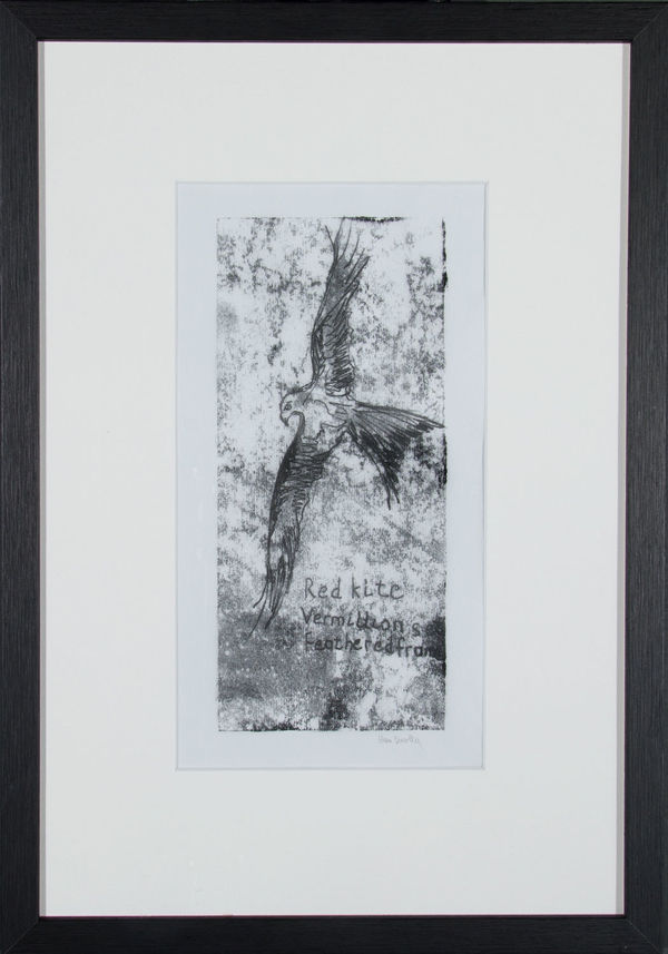 Helen Denerley Red Kite, 2023 monoprint 30cm x 15cm (48cm x 34cm framed)
