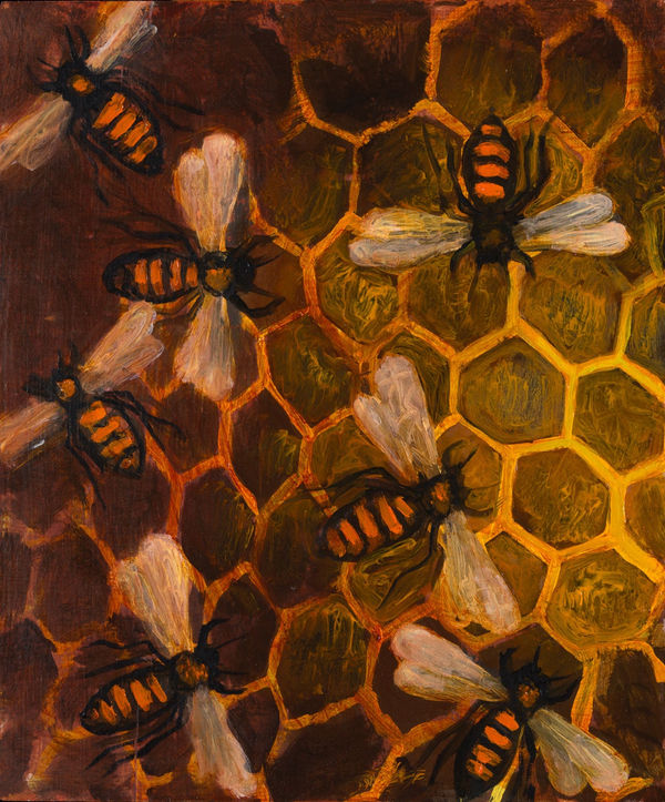 Paul Bloomer Consider the Bees 1, 2024 oil on board 12" x 10" unframed (hand-crafted oak frame additional £80)