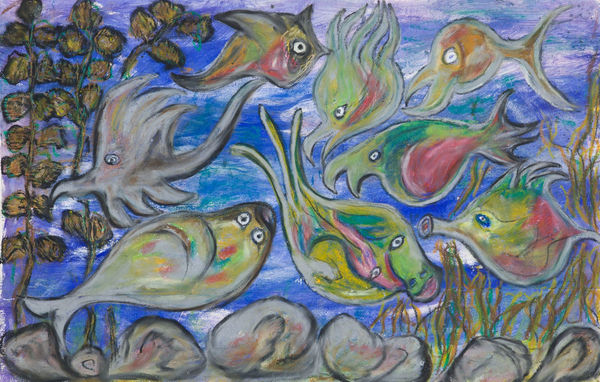 Lotte Glob Farewell to the Loch, 2022 mixed media 48cm x 75cm (55cm x 83cm framed)