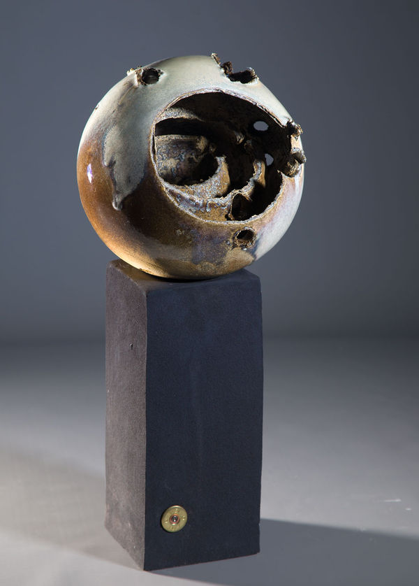 Allison Weightman Triple spheres on tall plinth ceramic