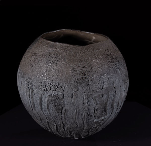 Patricia Shone Riven Bowl, 2025 raku fired 22cm (h) x 21cm x 21cm
