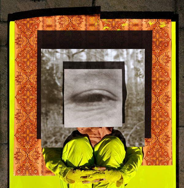 Jonny Briggs, Pyramid (self under image panels, with eye of Father) , 2017