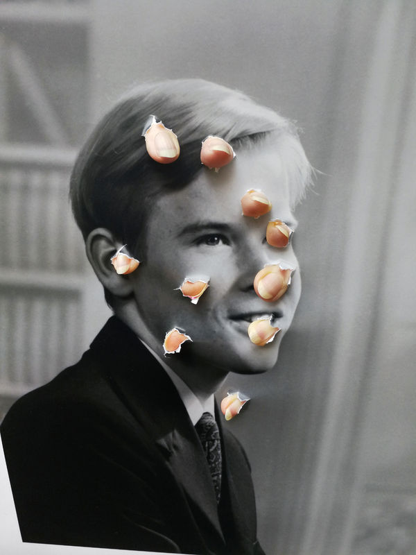 Jonny Briggs, Consuming a Grief that's Yet to Come (Artist's Mother's fingers, penetrating photograph of his Father), 2019