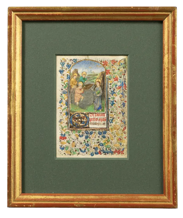 Medieval illuminated miniature from a Book of Hours depicting The Miraculous Draft of Fishes. Painted by Antoine de Lonhy in Turin, Piedmont, c. 1470-1475. Framed artwork.