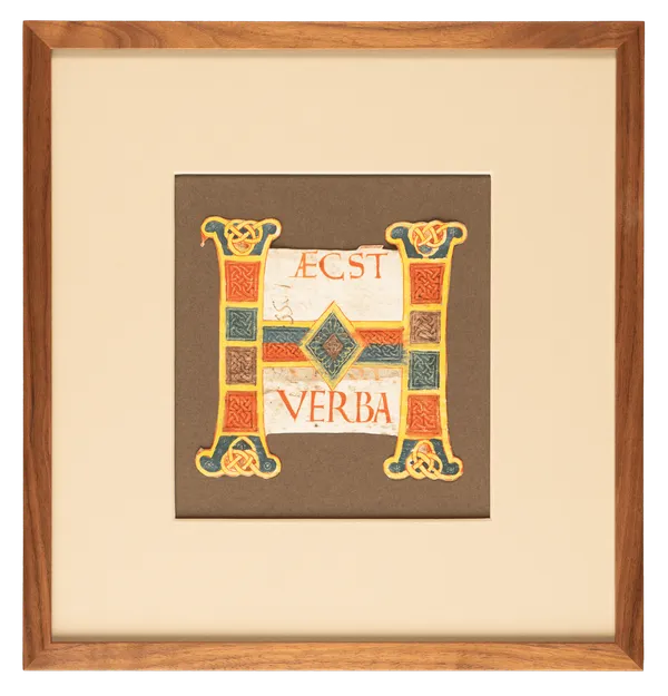 A large and richly illuminated initial H from an Atlantic Bible, Rome, Italy, c. 1100, with intricate ornaments and various decorations in blue, yellow, green and blue.