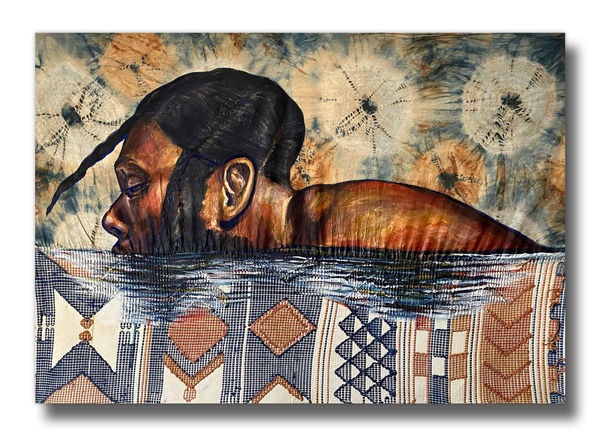 Stephen Hamilton At The Water Line, 2022 Acrylic and natural dyes and pigments on muslin and handwoven cotton cloth 42 x 55 in (106.7 x 139.7 cm)