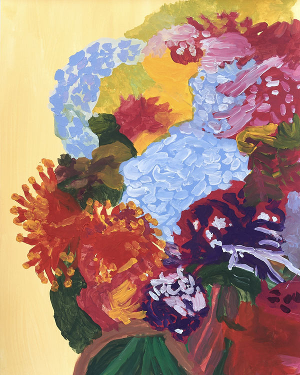 Hydrangea, celosia, autumn leaves