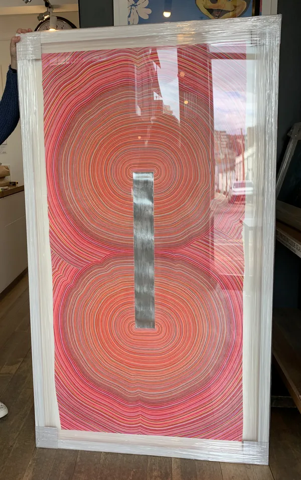 Pink Window. Shown framed and ready for shipping to client.