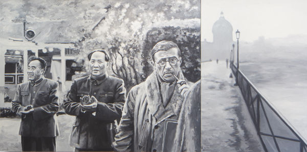 Shi Xinning L'Etre (Diptych), 2007 Oil on canvas, in two parts (i) 160 x 210 cm // 63 x 82 11/16 (ii) 160 x 110 cm // 63 x 43 5/16 Total: 160 x 320 cm. 63 x 126 in.