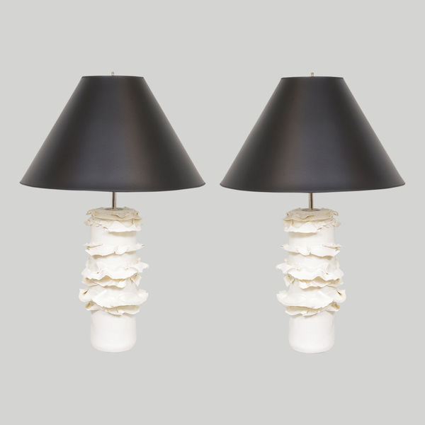Pair of French Bespoke Glazed Porcelain Swirl Lamps
