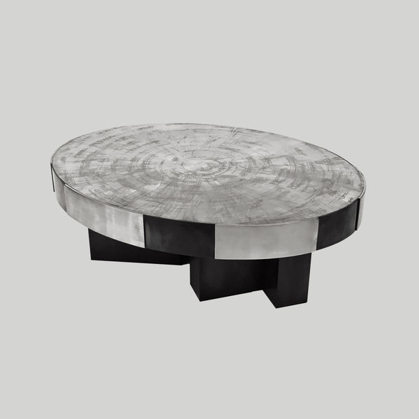 Phaux Brass Coffee Table with Patinated Etched Top