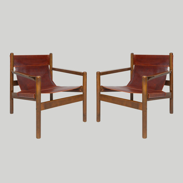 Vintage Pair of Safari-Style Leather Chairs