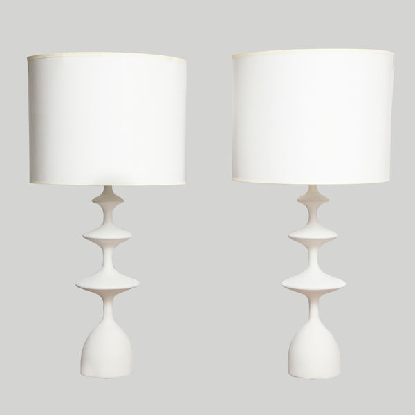 Pair of Custom Sculptural Plaster Table Lamps
