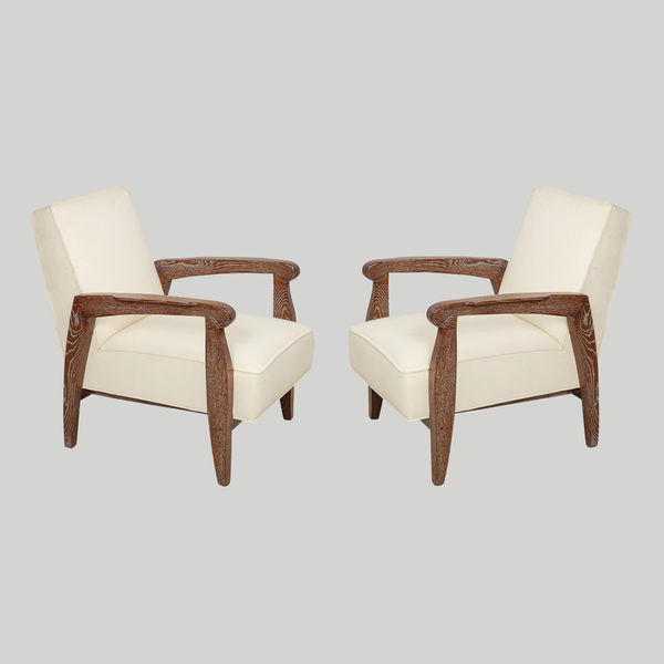 Pair of Custom Cerused Oak Alain Lounge Chairs in the French 1940s Manner
