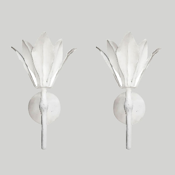 Custom Pair of Single Fleur Plaster Sconces