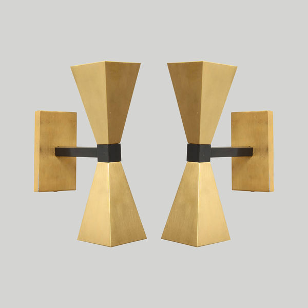 Pair of Custom Brass Sconces in the Style of Mid-Century Modern