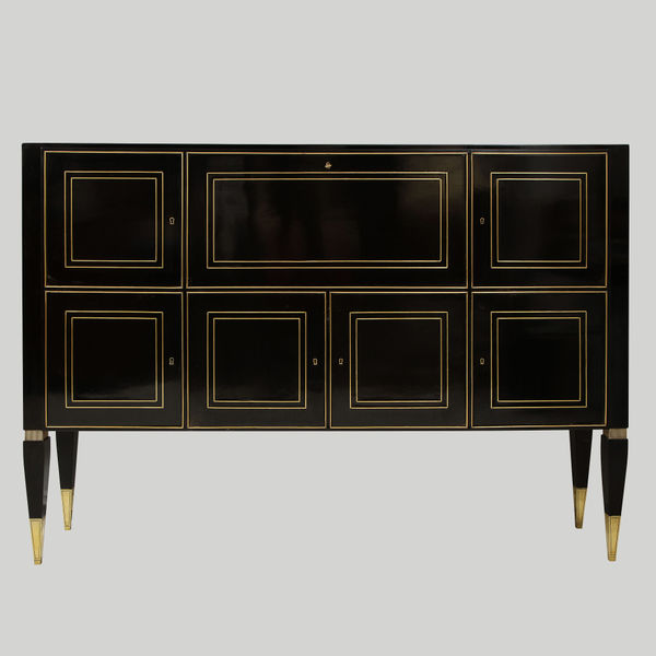 Bespoke Ebonized Brass-Inlaid Neoclassic Style Cabinet