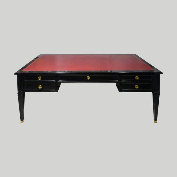 Vintage Ebonized Leather-top French Bureau Plat Faux-Partner's Desk