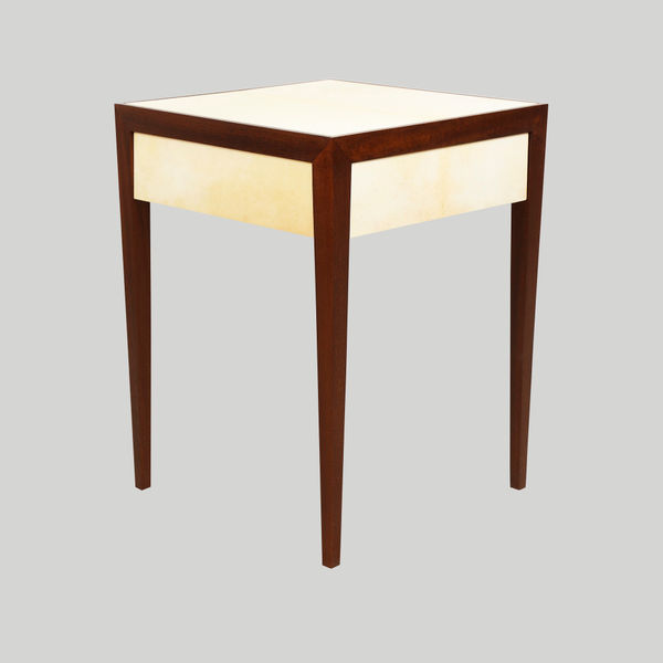 Custom Parchment Side Table with a Central Drawer
