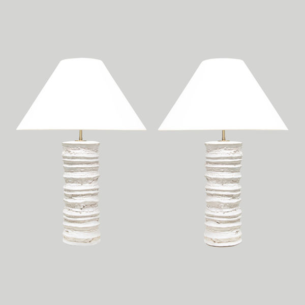 Pair of Bespoke Sculptural Ceramic Accordion Lamps