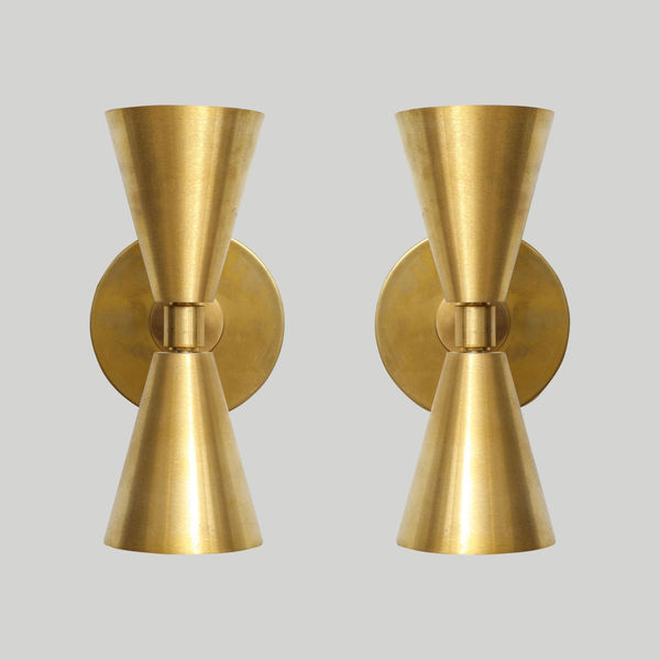 Pair of Custom Brass Sconces in the Midcentury Manner