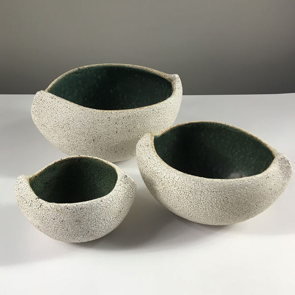 Set of 3 Ceramic Boat Shape Bowls