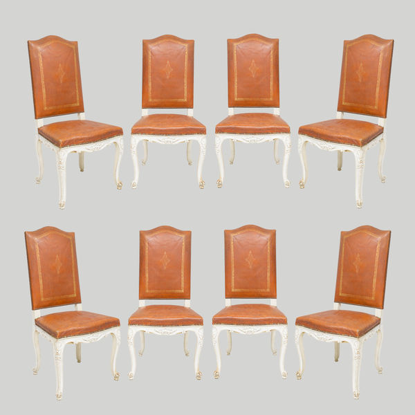 Set of Eight Regence - style Leather Dining Chairs