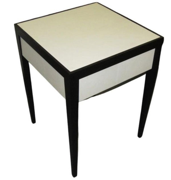 Custom Ebonized Parchment End Table with Central Drawer