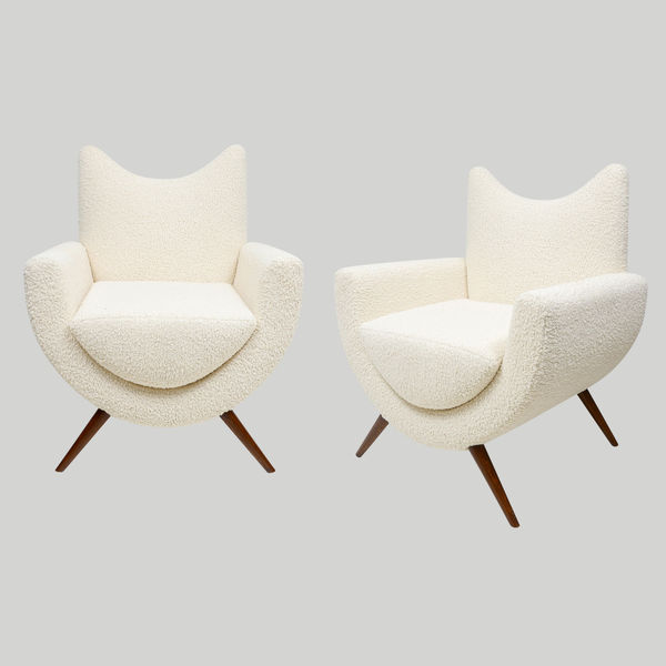 Custom Pair of Sculptural Mid-Century Modern-Style Lounge Chairs